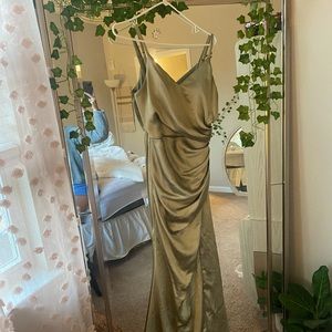 Revelry Satin sage green bridesmaid/wedding guest dress